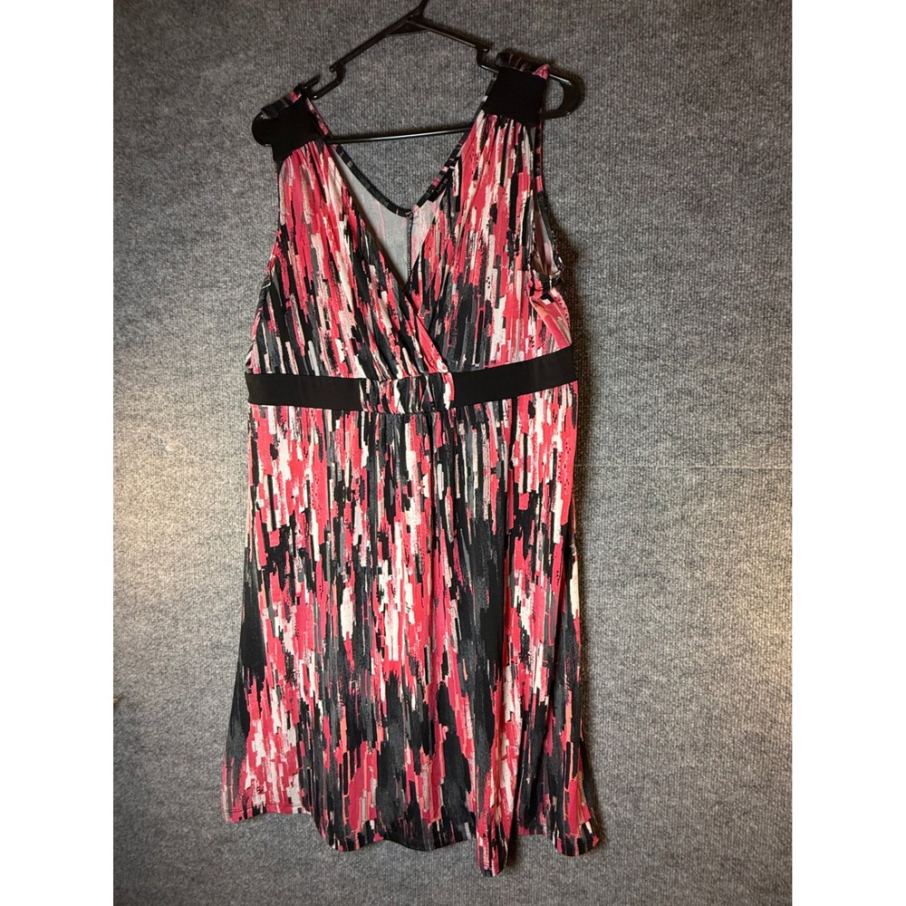 Apt. 9 Womens XL Pink Black Abstract Brushstroke Empire Waist V-Neck Dress